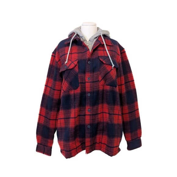 💫HOST PICK💫 Plaid Zara Jacket Hoodie Layered Red Navy Zip Up Size M Men's - Picture 8 of 9